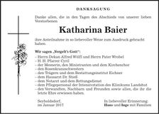 Traueranzeige Katharina Baier