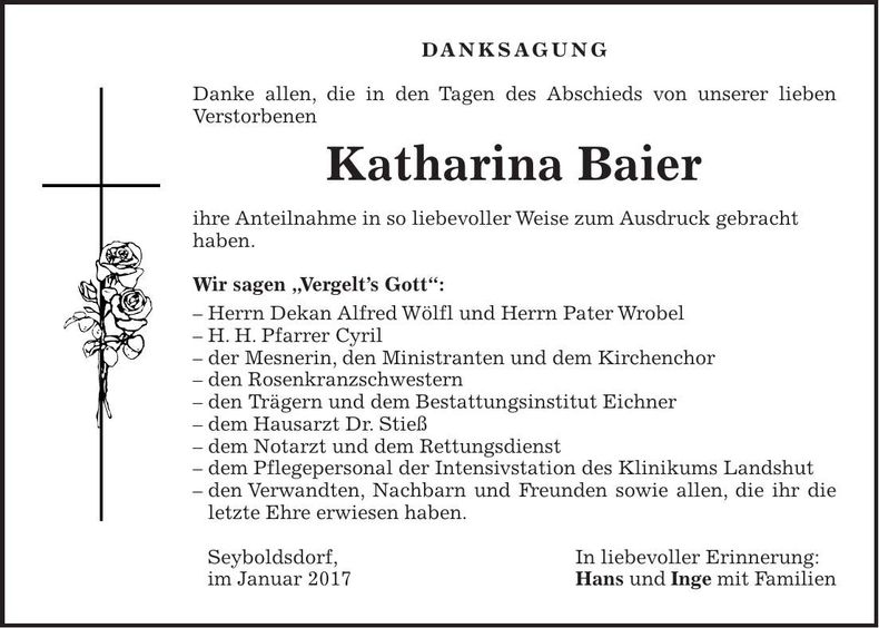 Traueranzeige Katharina Baier