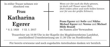 Traueranzeige Katharina Egerer