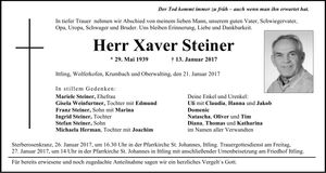 Traueranzeige Xaver Steiner