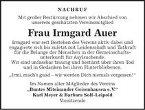 Traueranzeige Irmgard Auer