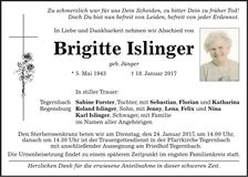 Traueranzeige Brigitte Islinger