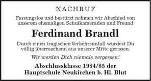 Traueranzeige Ferdinand Brandl