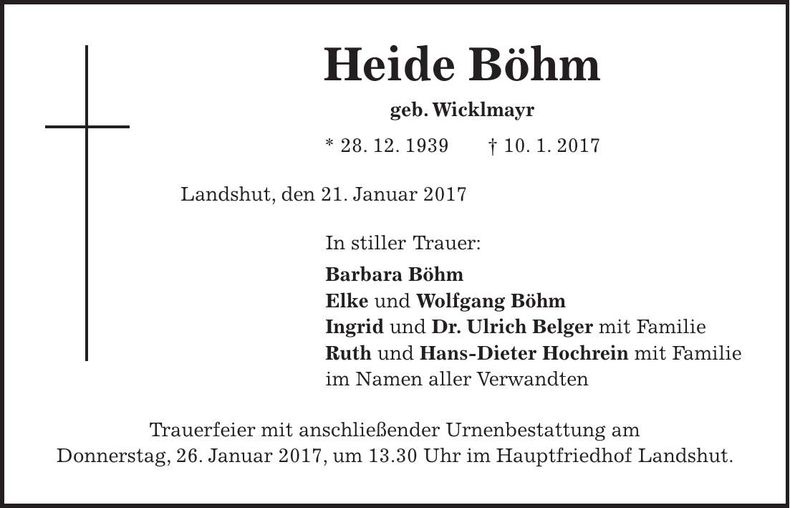 Traueranzeige Heide Böhm