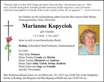 Traueranzeige Marianne Kopyciok