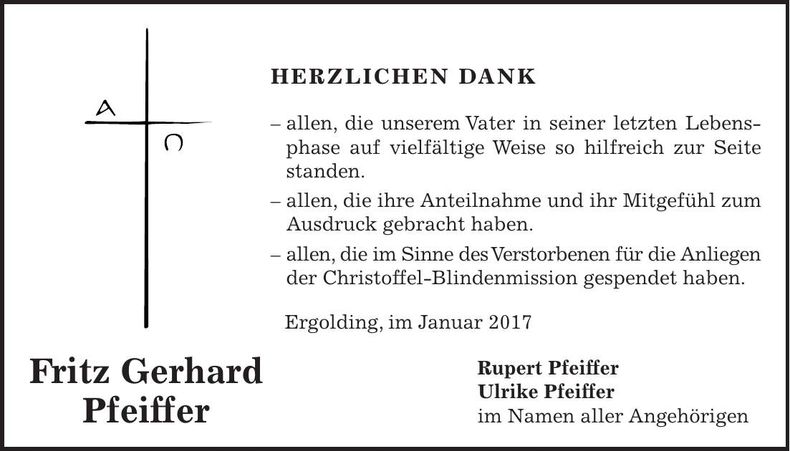 Traueranzeige Gerhard Pfeiffer