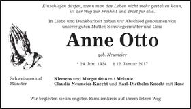 Traueranzeige Anne Otto
