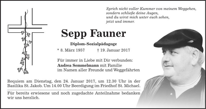 Traueranzeige Sepp Fauner