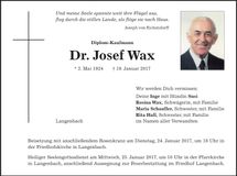 Traueranzeige Josef Wax
