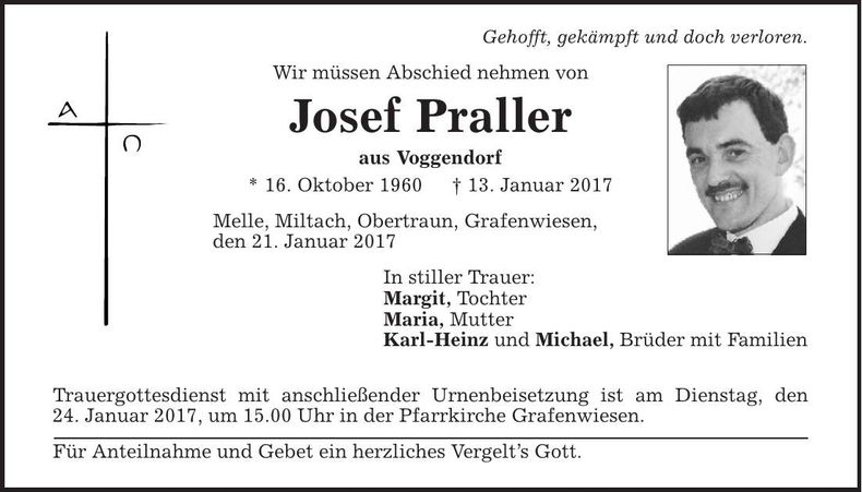 Traueranzeige Josef Praller