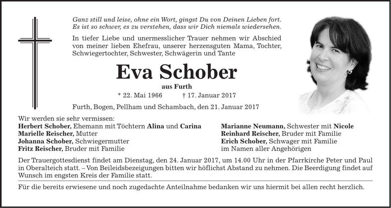 Traueranzeige Eva Schober