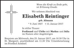Traueranzeige Elisabeth Reintinger