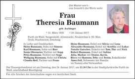 Traueranzeige Theresia Baumann