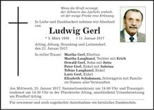 Traueranzeige Ludwig Gerl