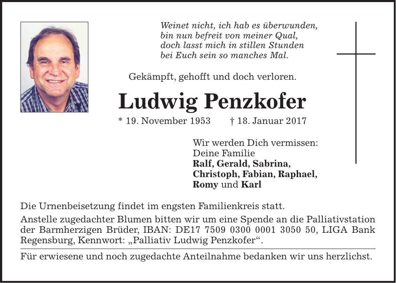 Traueranzeige Ludwig Penkofer