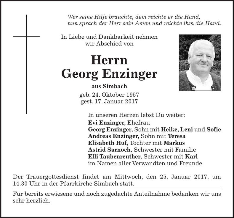 Traueranzeige Georg Enzinger