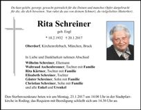 Traueranzeige Rita Schreiner