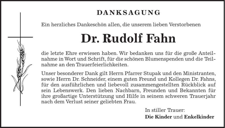 Traueranzeige Rudolf Fahn