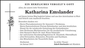 Traueranzeige Katharina Emslander