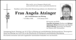 Traueranzeige Angela Atzinger