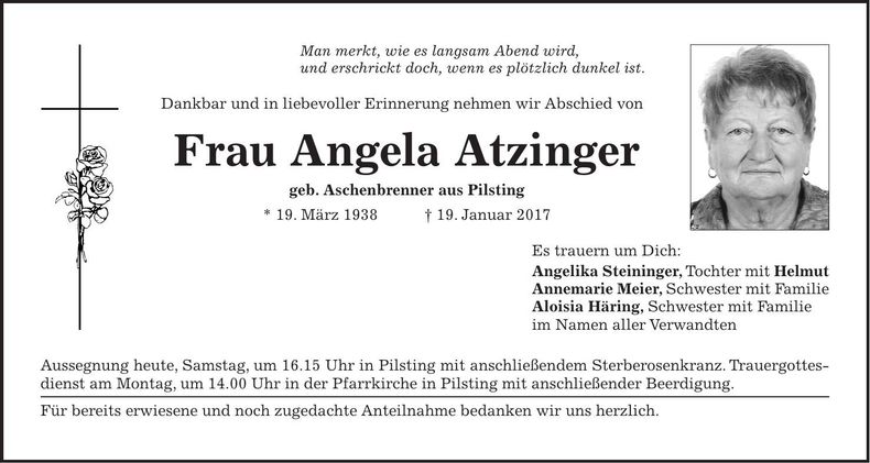 Traueranzeige Angela Atzinger