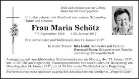 Traueranzeige Maria Schötz