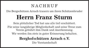 Traueranzeige Franz Sturm