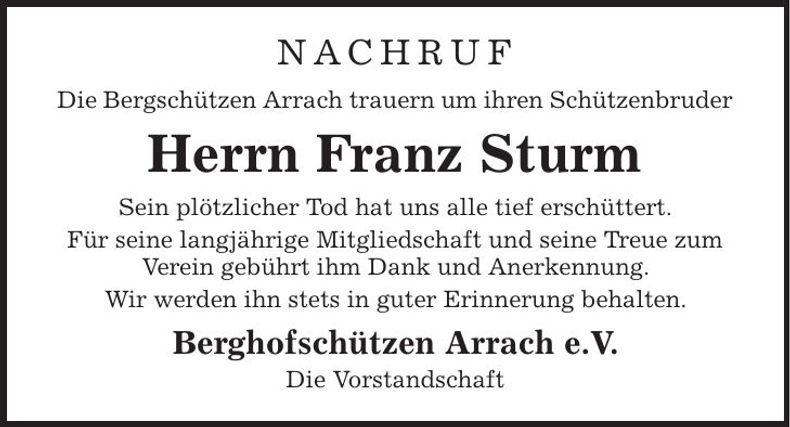 Traueranzeige Franz Sturm