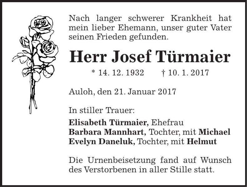 Traueranzeige Josef Türmaier