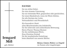 Traueranzeige Irmgard Miß