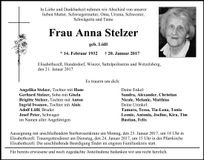 Traueranzeige Anna Stelzer