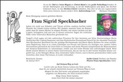 Traueranzeige Sigrid Speckbacher