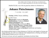 Traueranzeige Johann Fleischmann