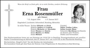 Traueranzeige Erna Rosenmüller