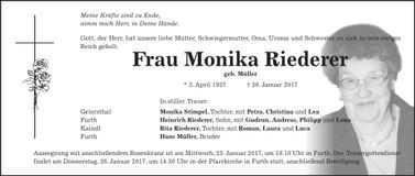 Traueranzeige Monika Riederer