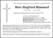 Traueranzeige Siegfried Hämmerl