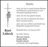 Traueranzeige Kurt Lübeck
