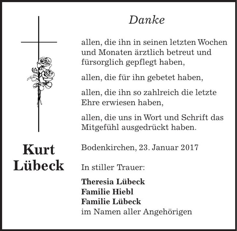 Traueranzeige Kurt Lübeck