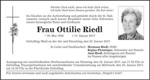 Traueranzeige Ottilie Riedl