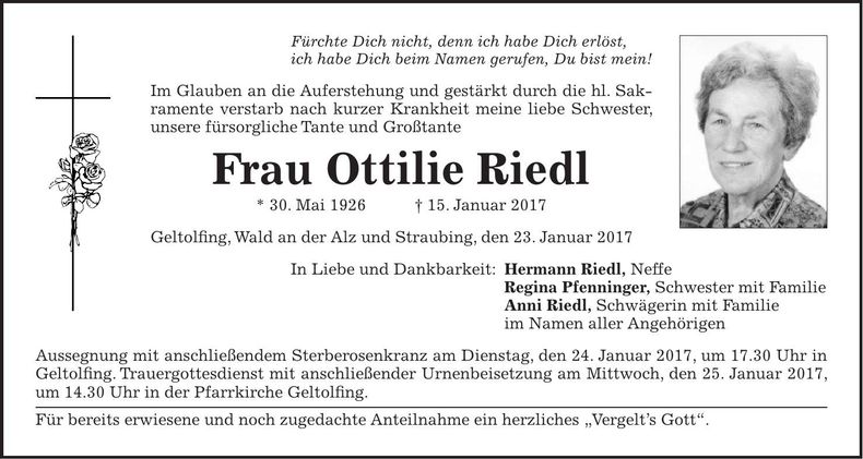 Traueranzeige Ottilie Riedl