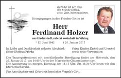 Traueranzeige Ferdinand Holzer