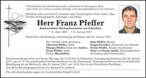 Traueranzeige Franz Pfeffer