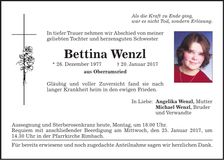 Traueranzeige Bettinia Wenzl