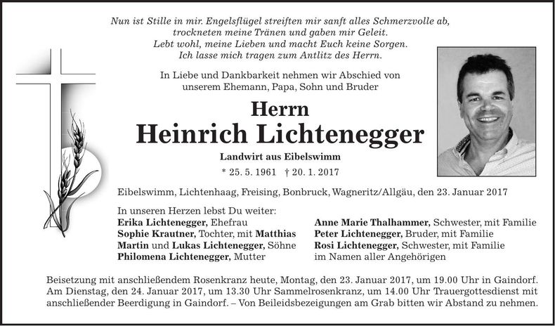 Traueranzeige Heinrich Lichtenegger