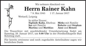 Traueranzeige Rainer Kahn