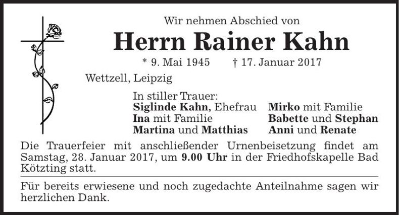 Traueranzeige Rainer Kahn