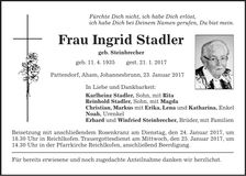 Traueranzeige Ingrid Stadler