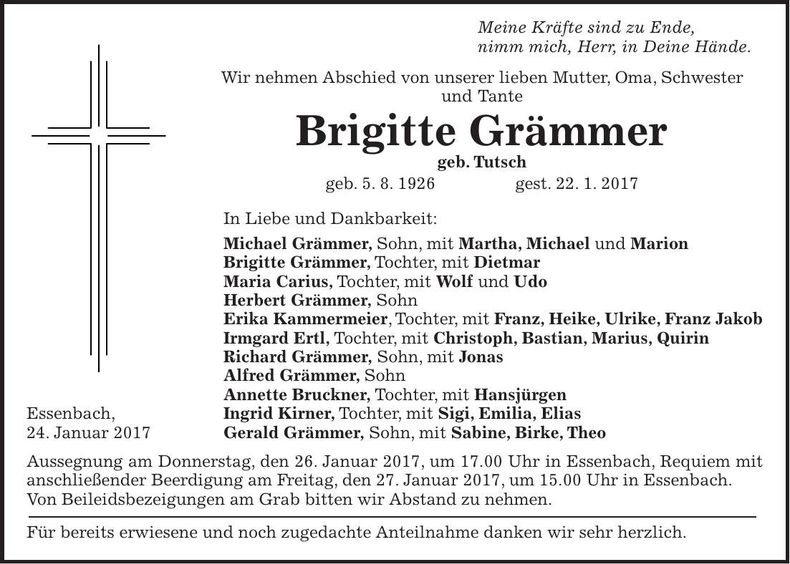 Traueranzeige Brigitte Grämmer