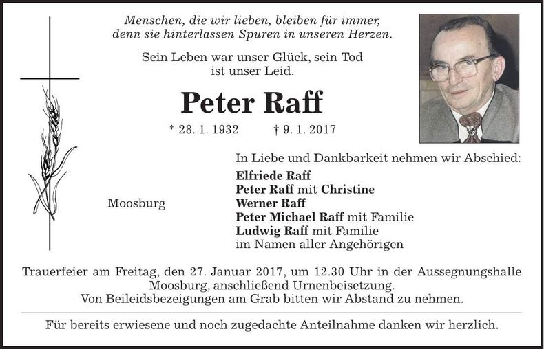 Traueranzeige Peter Raff