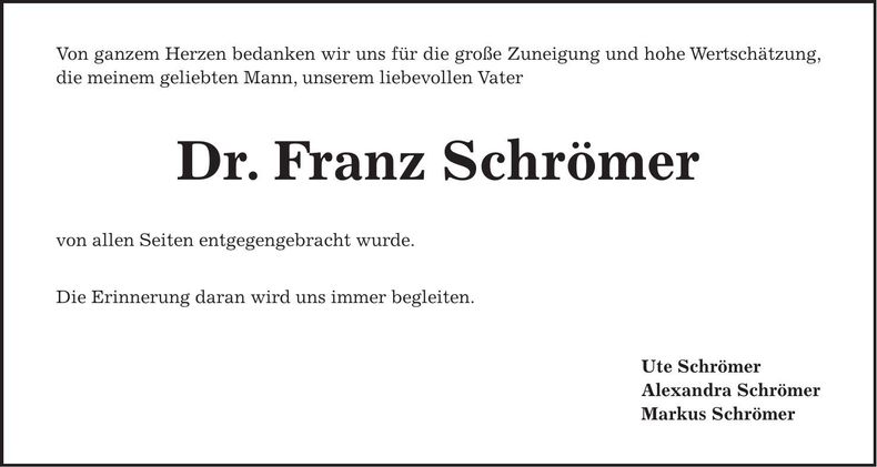 Traueranzeige Franz Schrömer